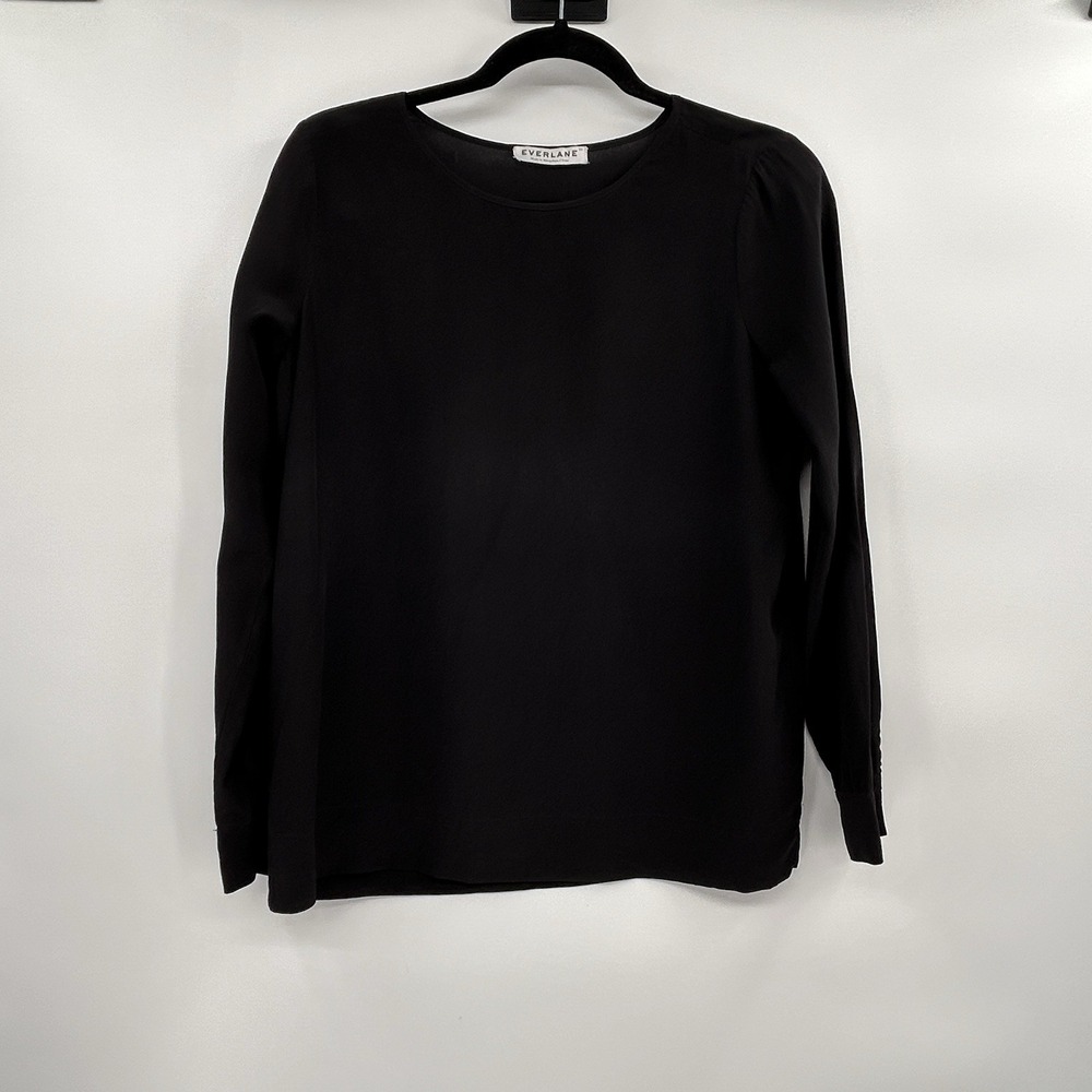 Everlane Womens 100% Silk Long Sleeve Top Size XS Black Minimalist Classic - Picture 1 of 6